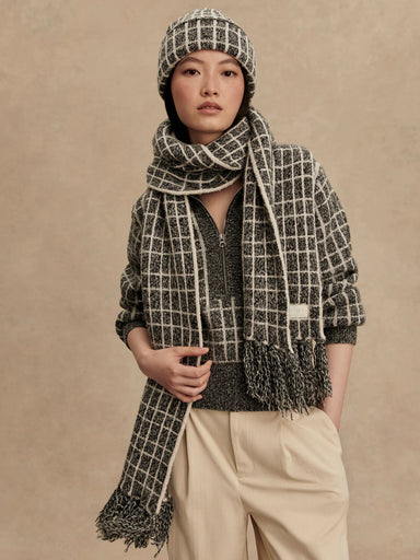 Lindsey Check Knit Scarf in Charcoal Marl - Baseline Social