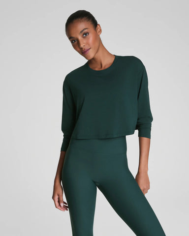 SPANX Outpace Cropped Long Sleeve Top in Meridian at Baseline Social