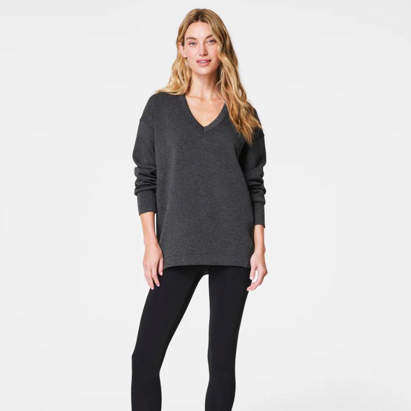 Spanx AirEssentials Brushed V-Neck Tunic in Dark Heather Grey