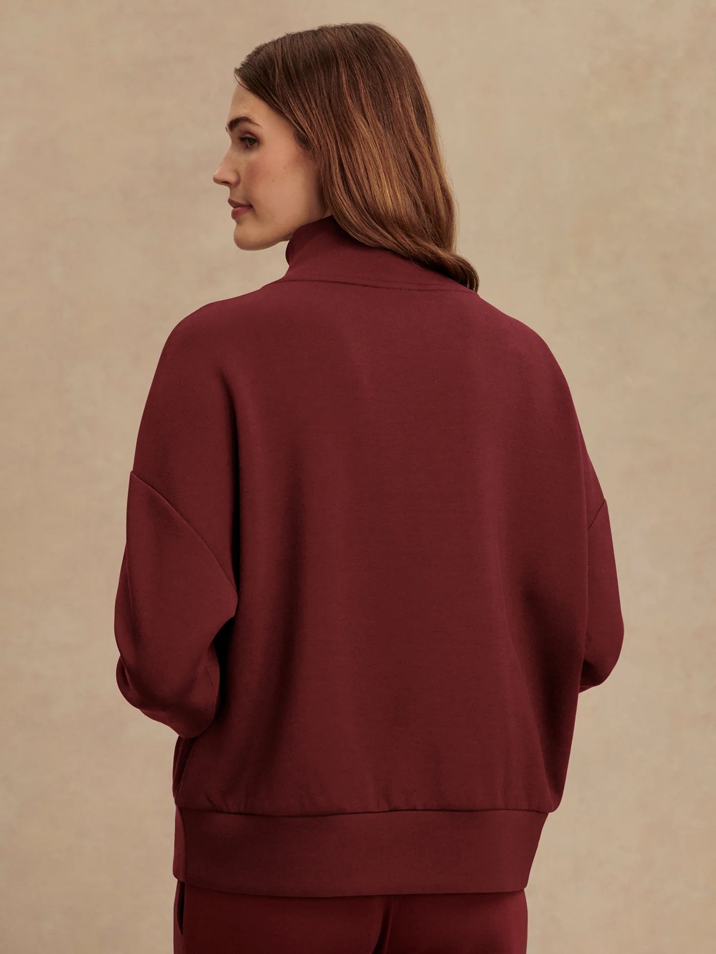 Varley Hawley Half Zip Sweat in New Maroon at Baseline Social