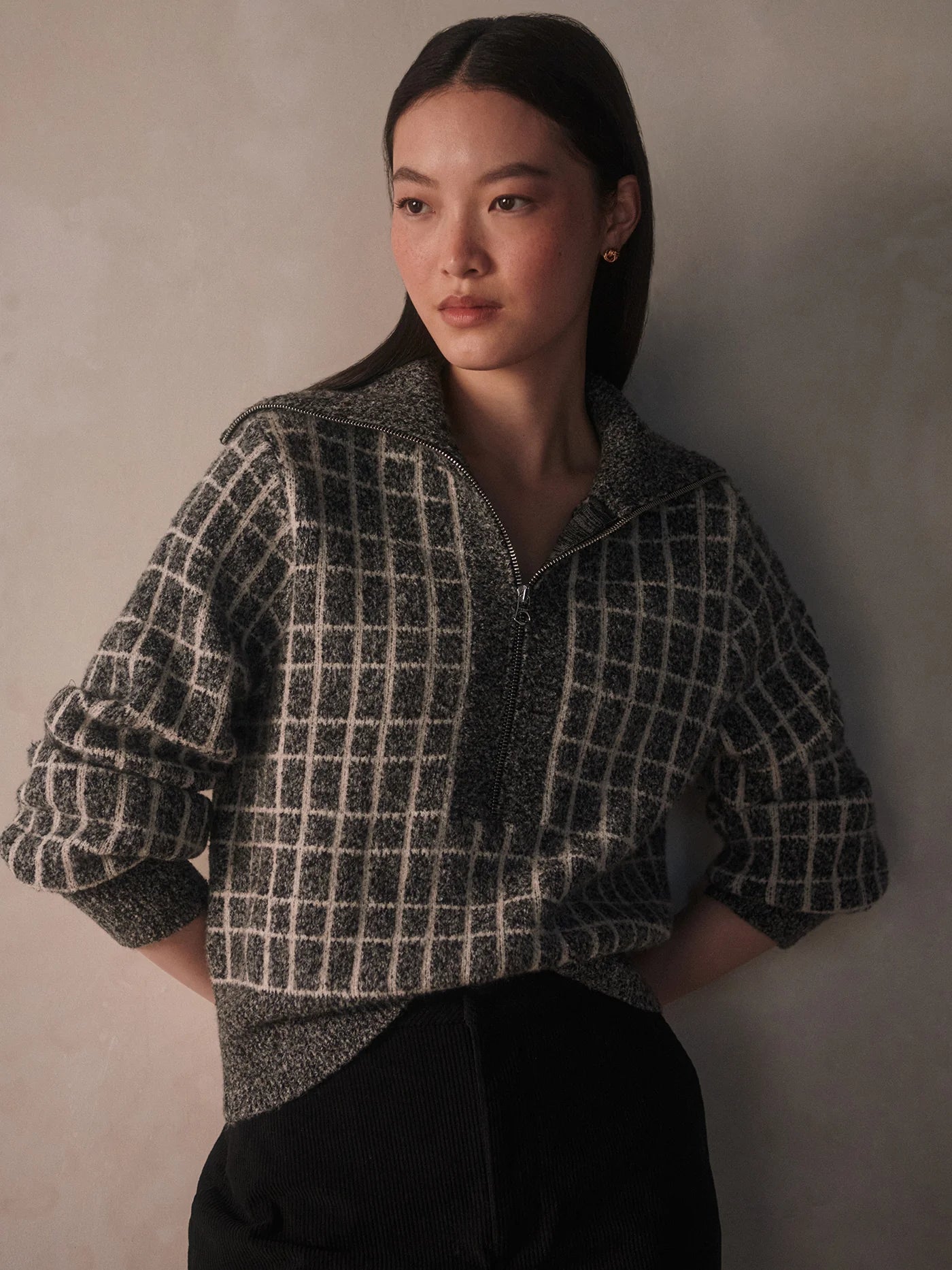 Furley Half Zip Knit in Charcoal Marl - Baseline Social