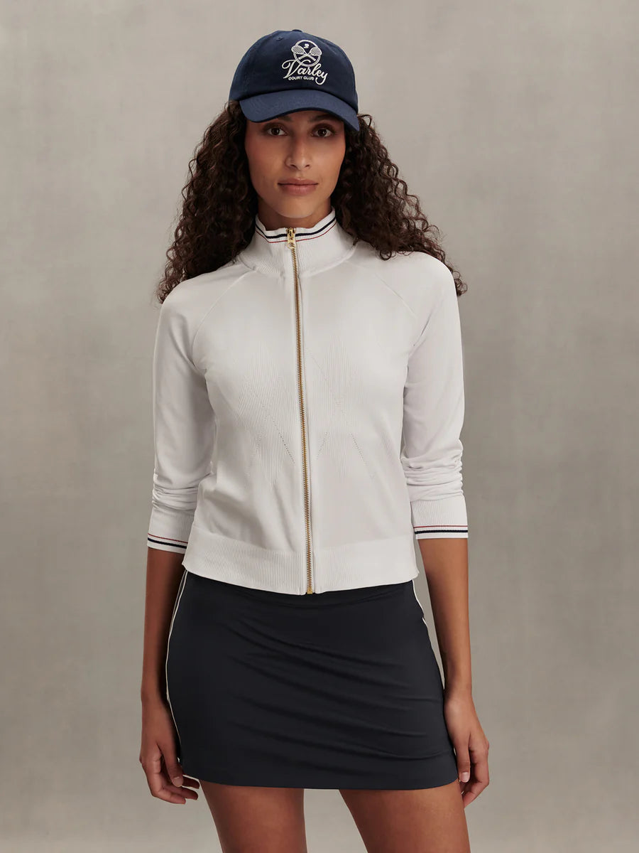 Varley Len Seamless Zip-Through Sweater in White at Baseline Social