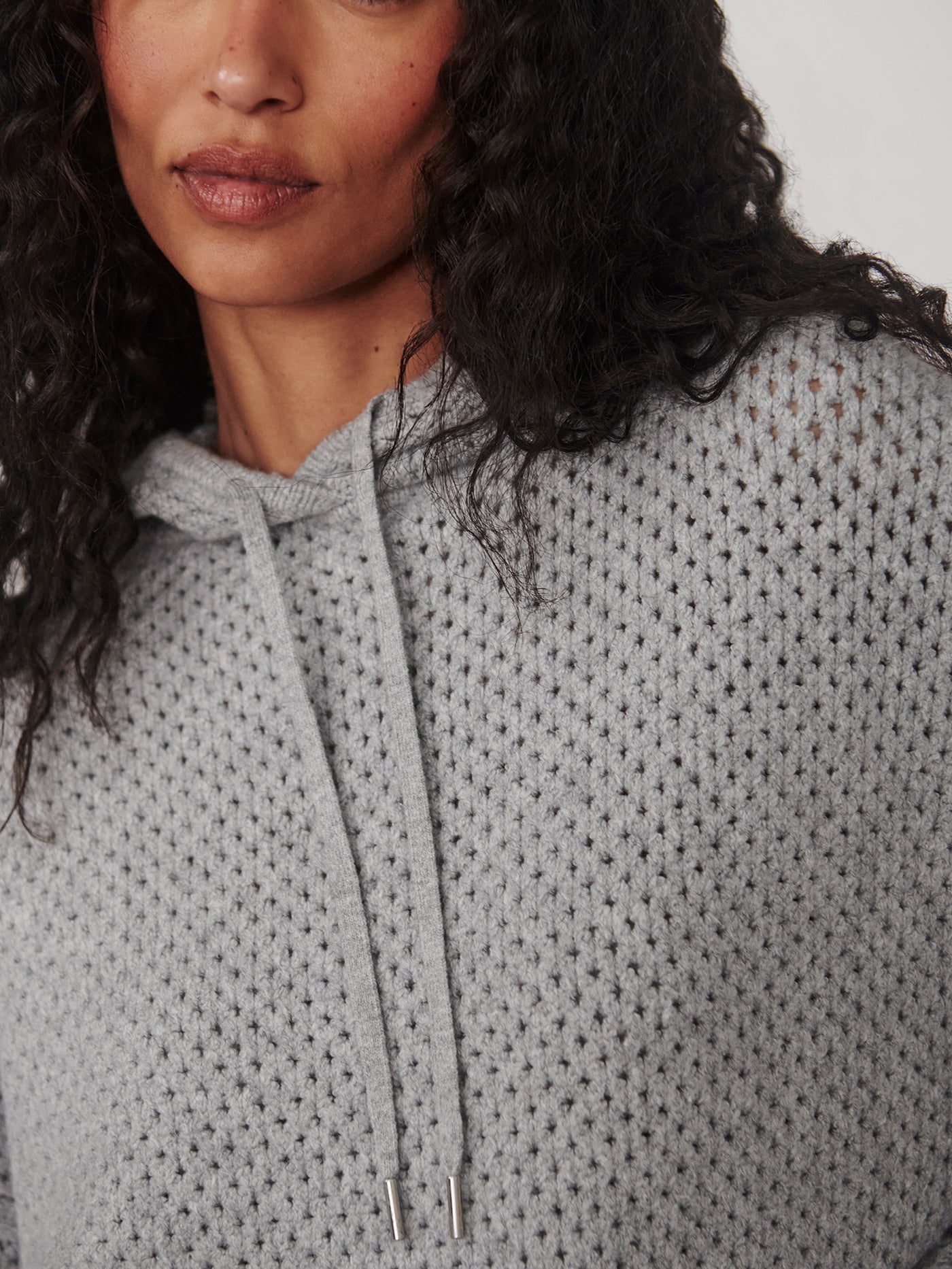 Varley Melchie Relaxed Knit Hoodie in Grey Marl