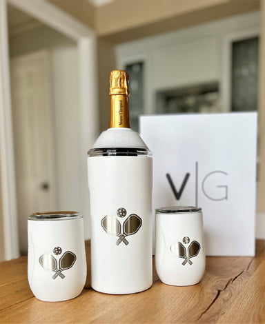 White Wine & Champagne Chiller Gift Set W/ Pickleball Logo - Baseline Social