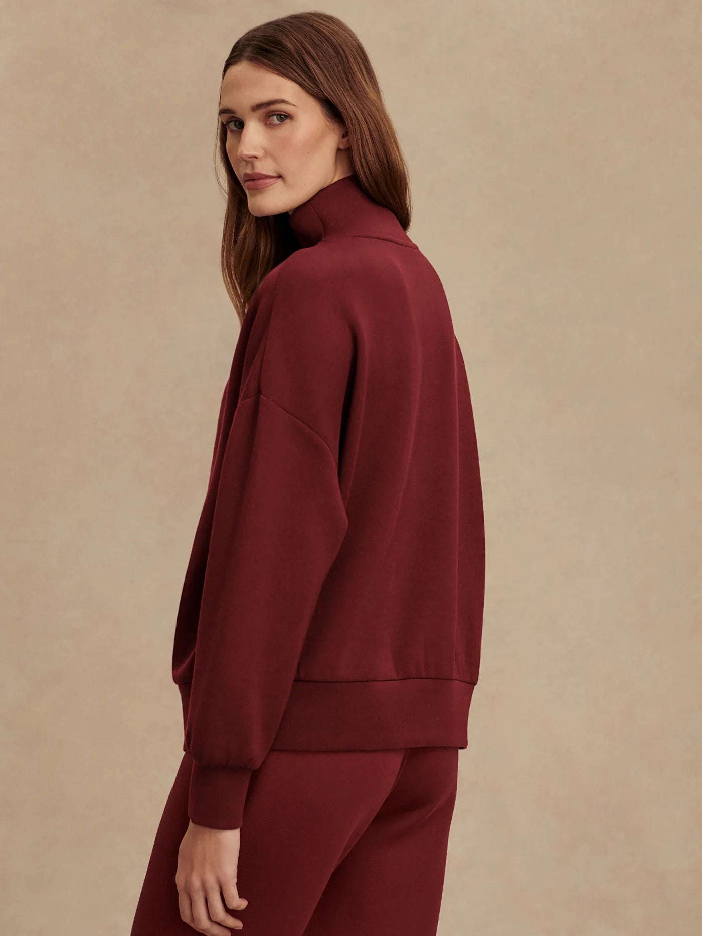 Varley Hawley Half Zip Sweat in New Maroon at Baseline Social