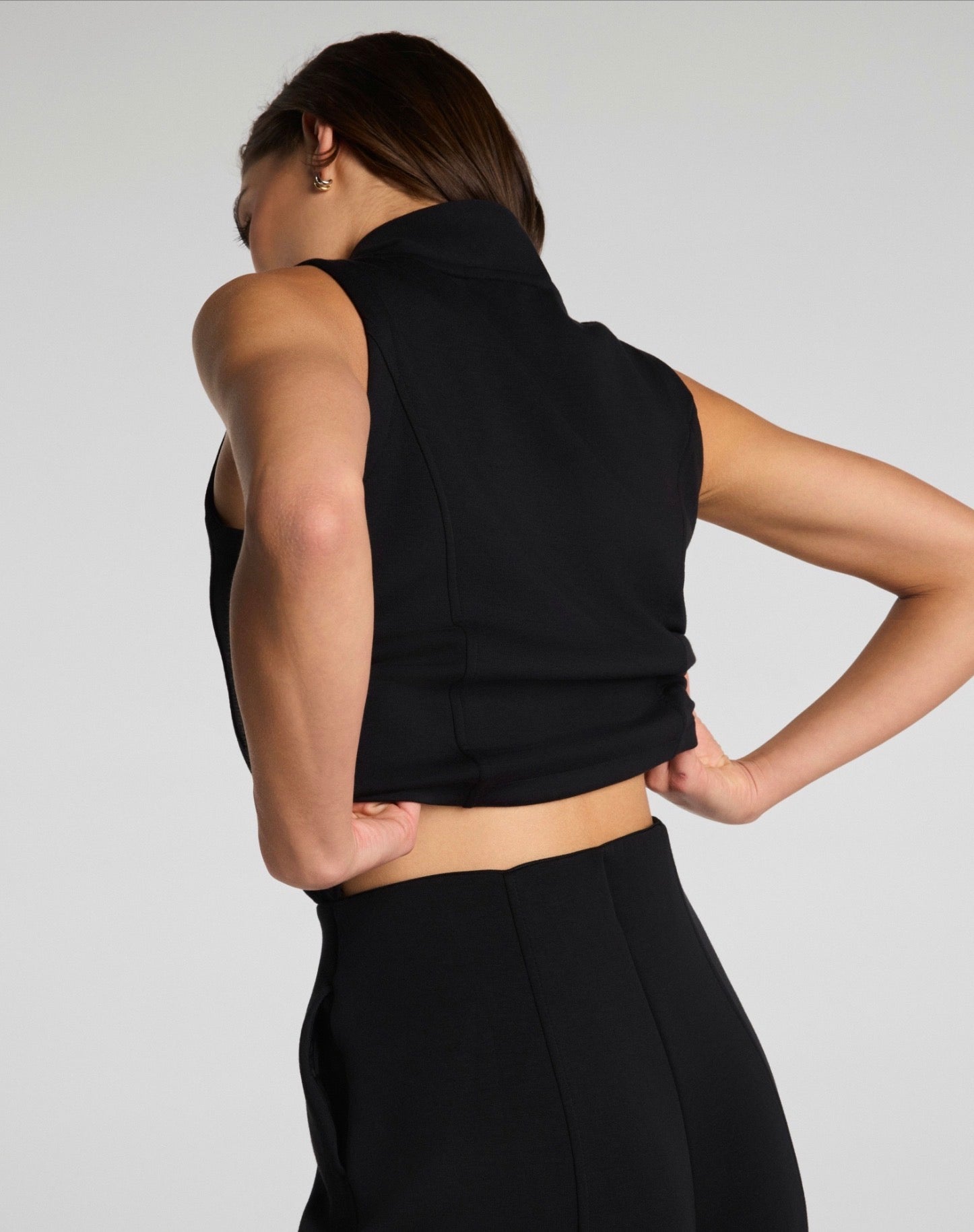 SPANX AirEssentials Shawl Collar Half Zip Jumpsuit in Very Black at Baseline Social