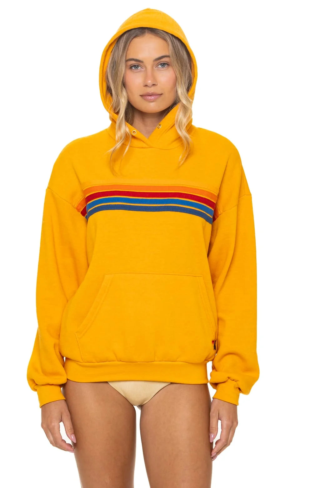 5 Stripe Relaxed Pullover Hoodie in Vintage Gold