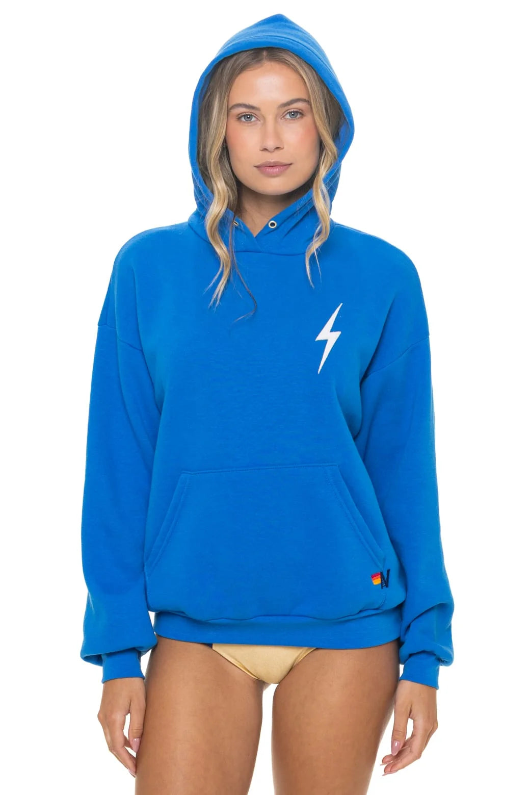 Bolt Stitch Relaxed Pullover Hoodie in Ocean/White