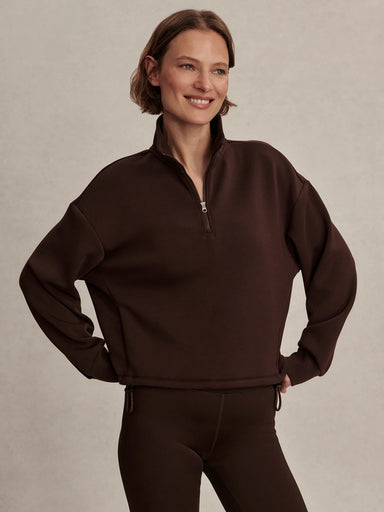 Varley Sian Cropped Half Zip Sweat in Coffee Bean at Baseline Social