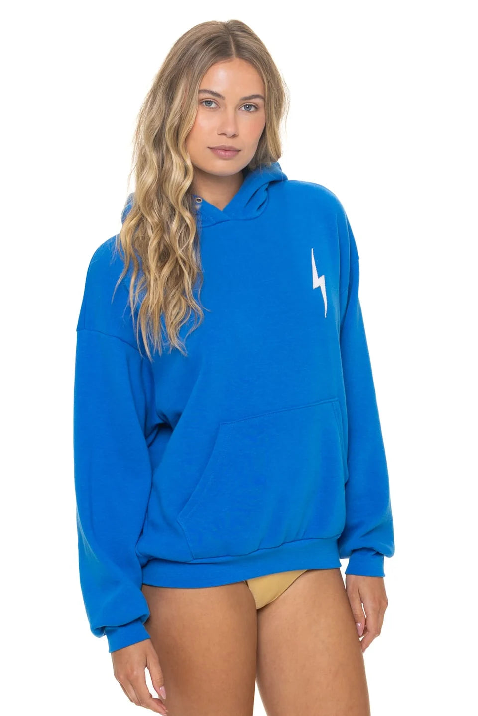 Bolt Stitch Relaxed Pullover Hoodie in Ocean/White