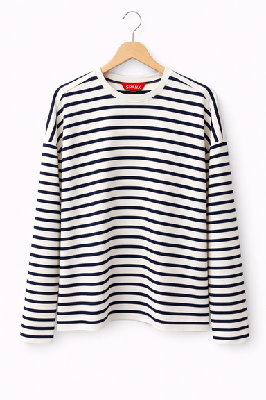 AirEssentials Crewneck Long Sleeve in Navy Stripes - Baseline Social