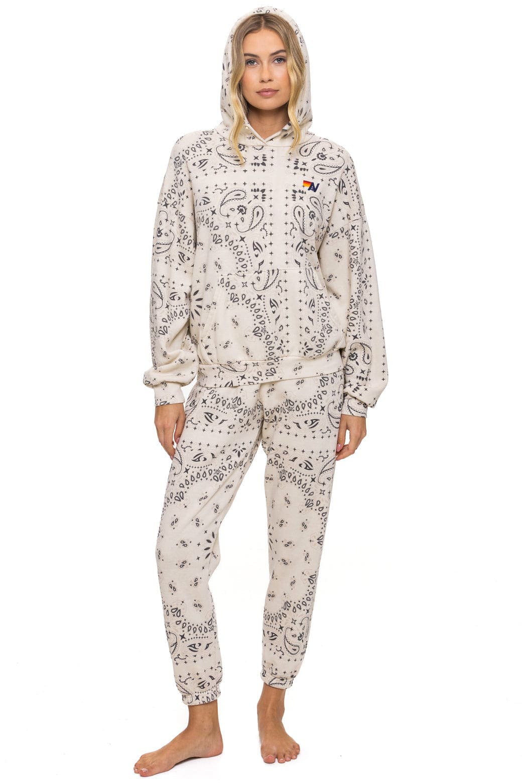 Aviator Nation Bandana Relaxed Pullover Hoodie in Vintage White