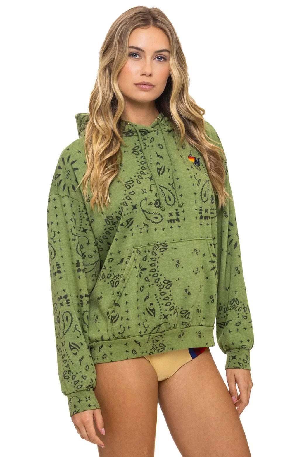 Aviator Nation Bandana Relaxed Pullover Hoodie in Jungle Green at Baseline Social