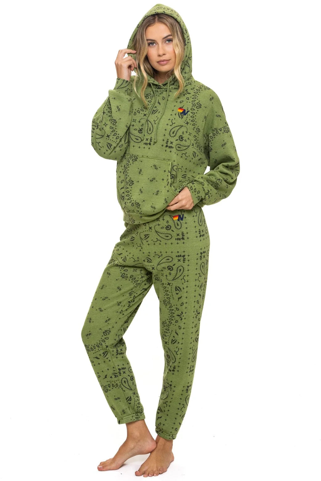 Aviator Nation Bandana Relaxed Pullover Hoodie in Jungle Green at Baseline Social