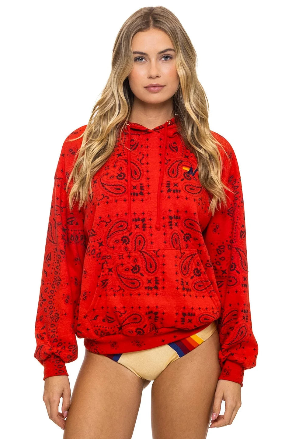 Aviator Nation Bandana Relaxed Pullover Hoodie in Red at Baseline Social