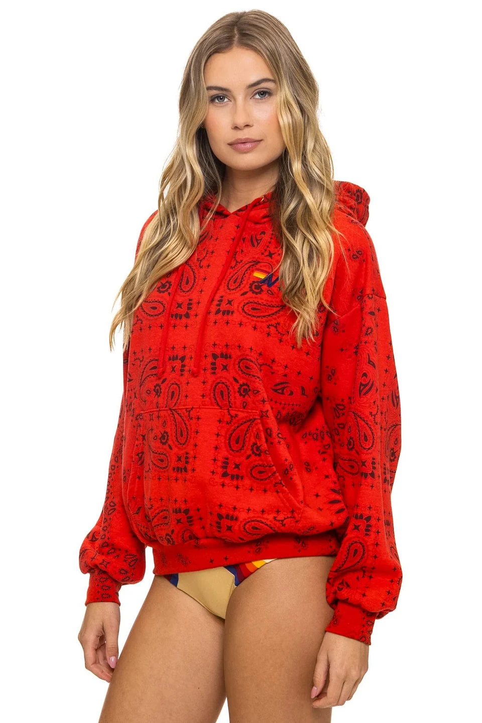 Aviator Nation Bandana Relaxed Pullover Hoodie in Red at Baseline Social