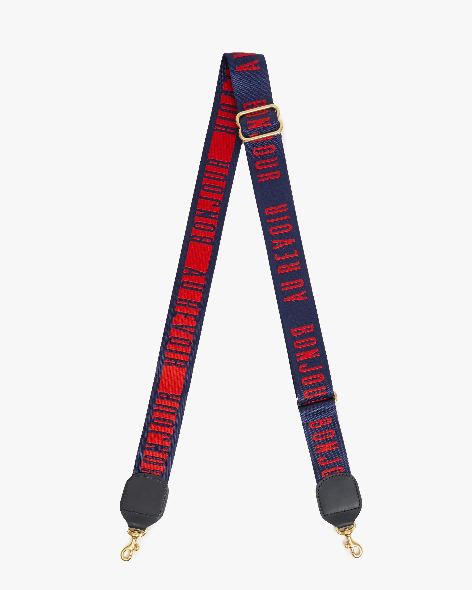 Clare V. Adjustable Crossbody Strap in Navy/Poppy Bonjour Au Revoir at Baseline Social