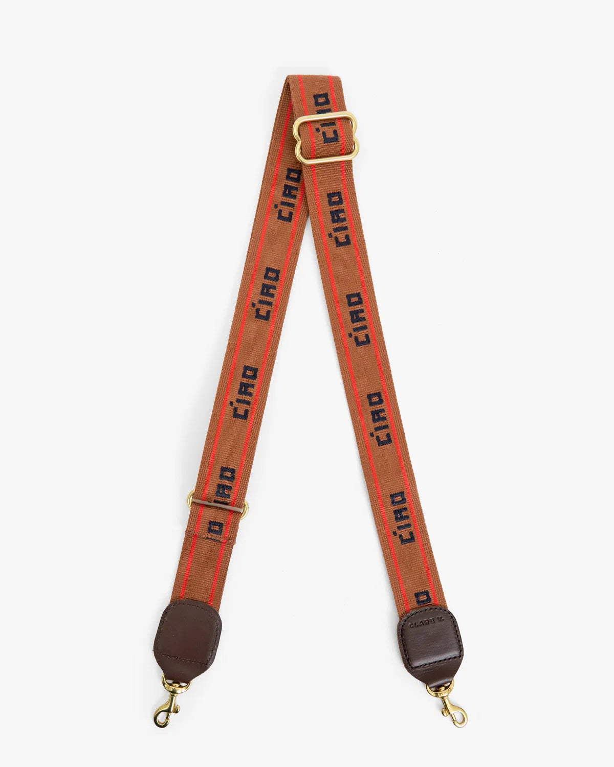 Clare V. Adjustable Crossbody Strap in Tan w/ Bright Poppy/Navy Petite Ciao