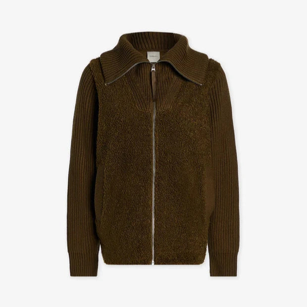 Varley Ardley Zip Through Knit Jacket in Dark Olive