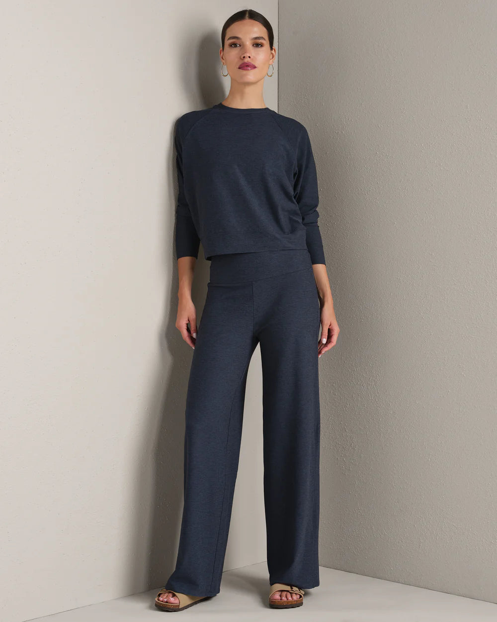Rhone Atmosphere Wide Leg Pant in Navy Heather at Baseline Social