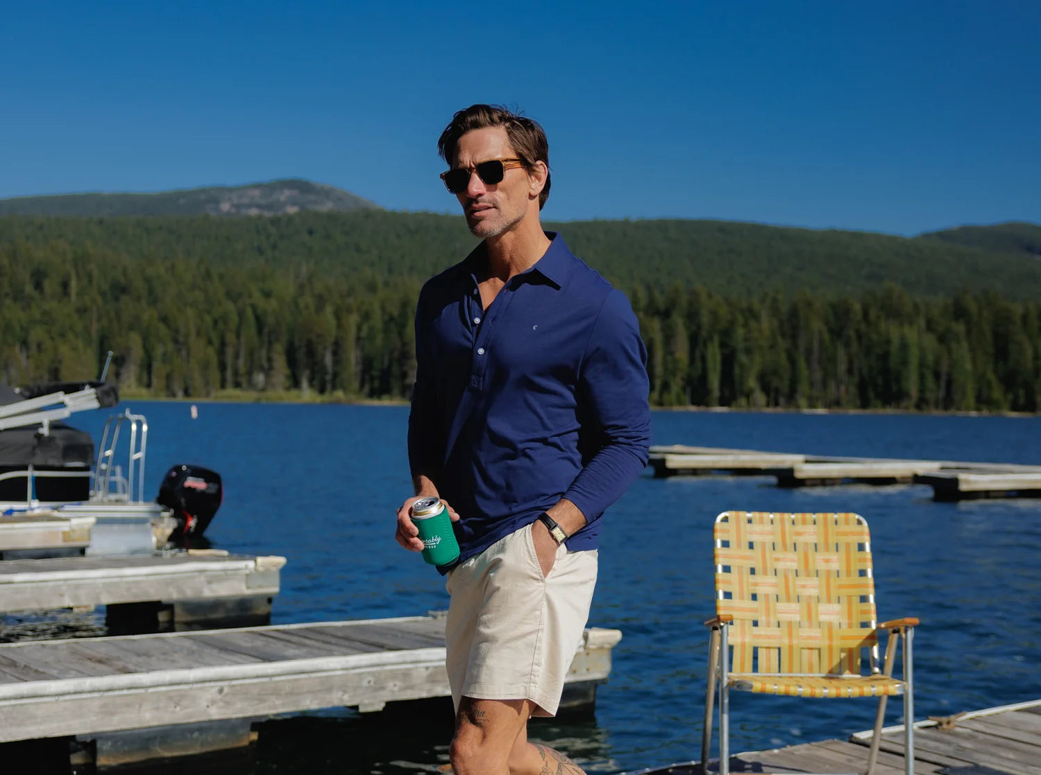 Criquet brrr° Long Sleeve Range Polo in Navy at Baseline Social