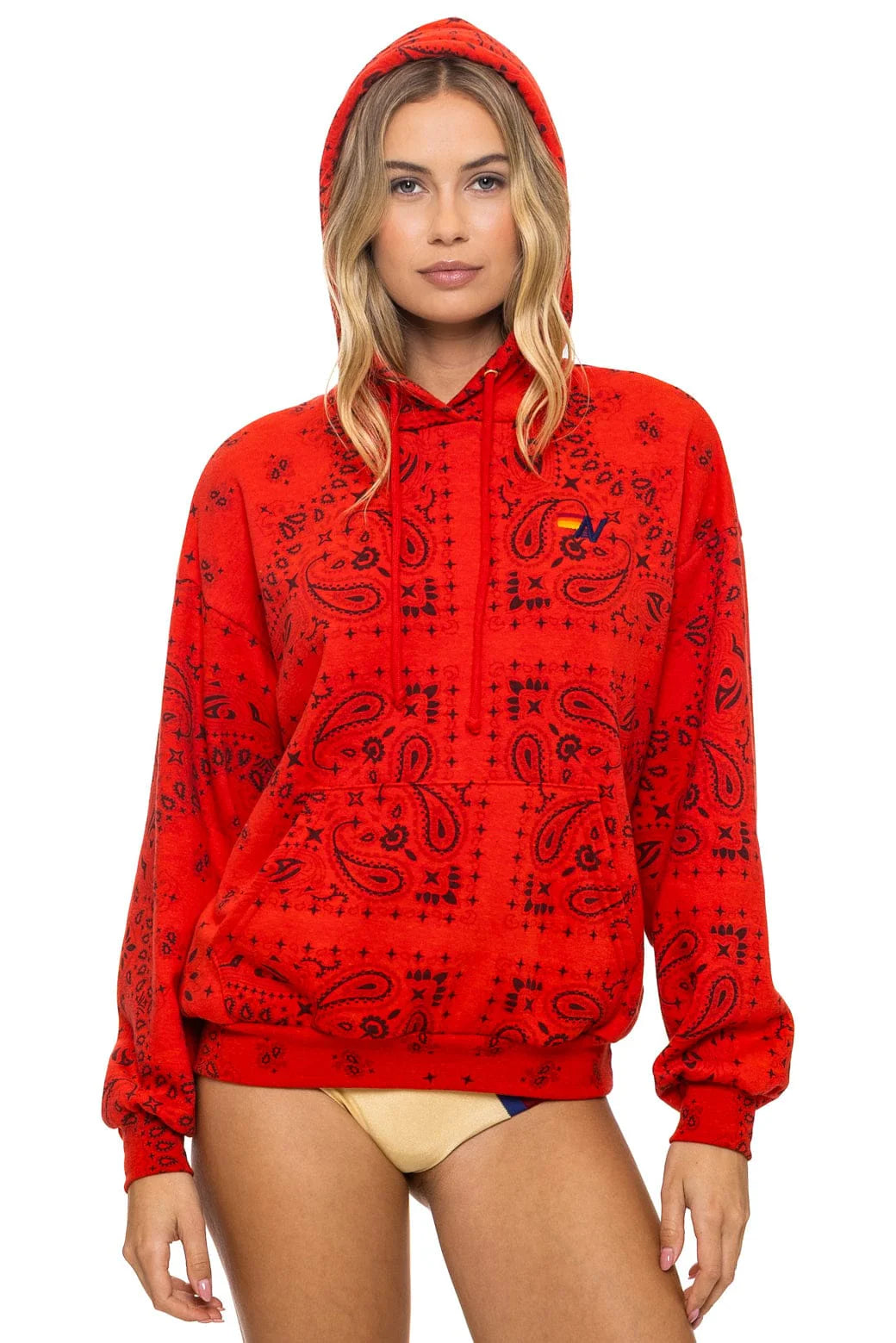 Aviator Nation Bandana Relaxed Pullover Hoodie in Red at Baseline Social