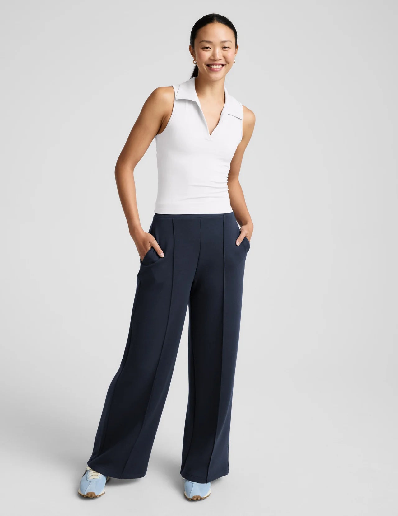 Beyond Yoga Sport Active Polo Tank in White at Baseline Social 