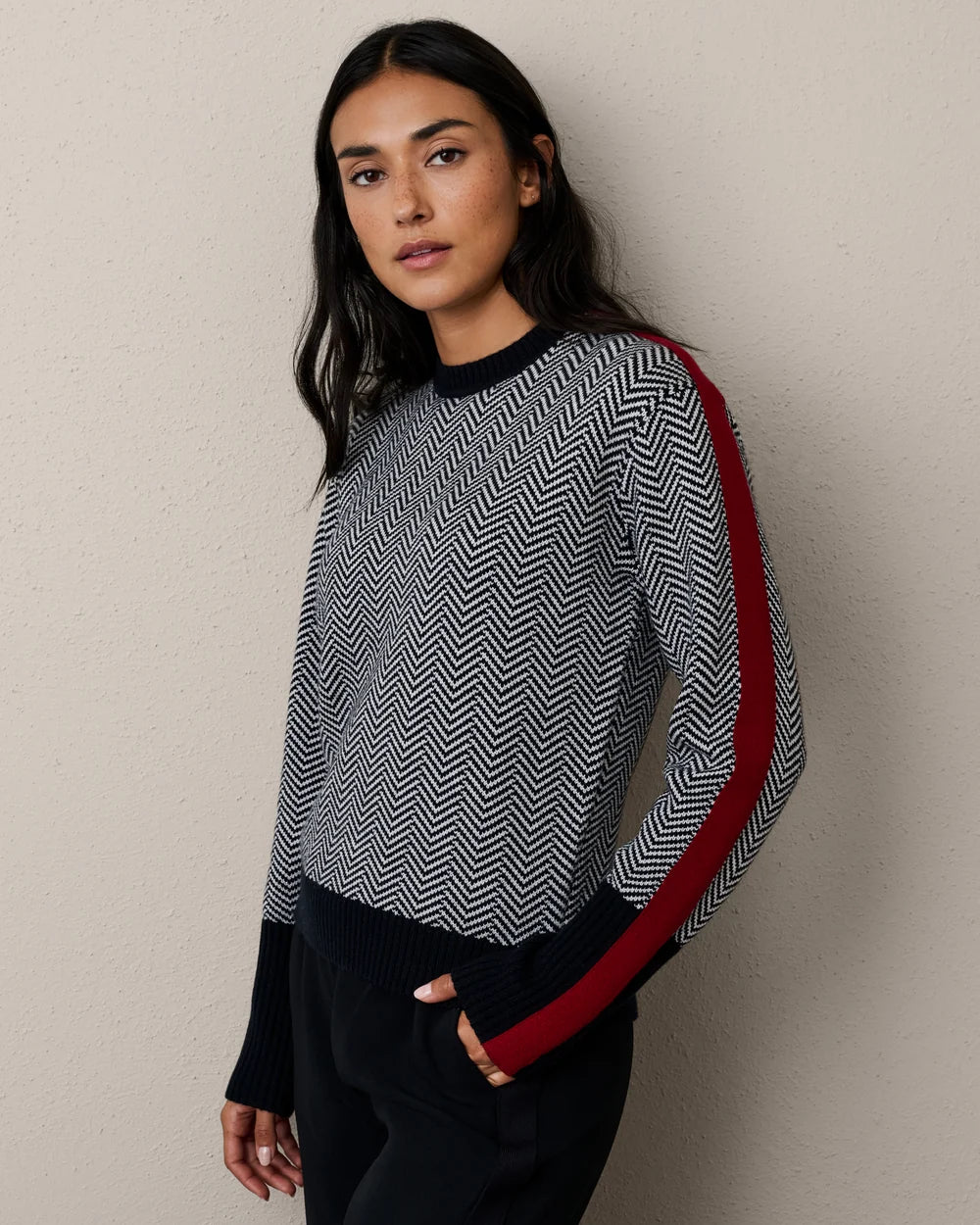 Uptown Herringbone Sweater in Pure Black - Baseline Social