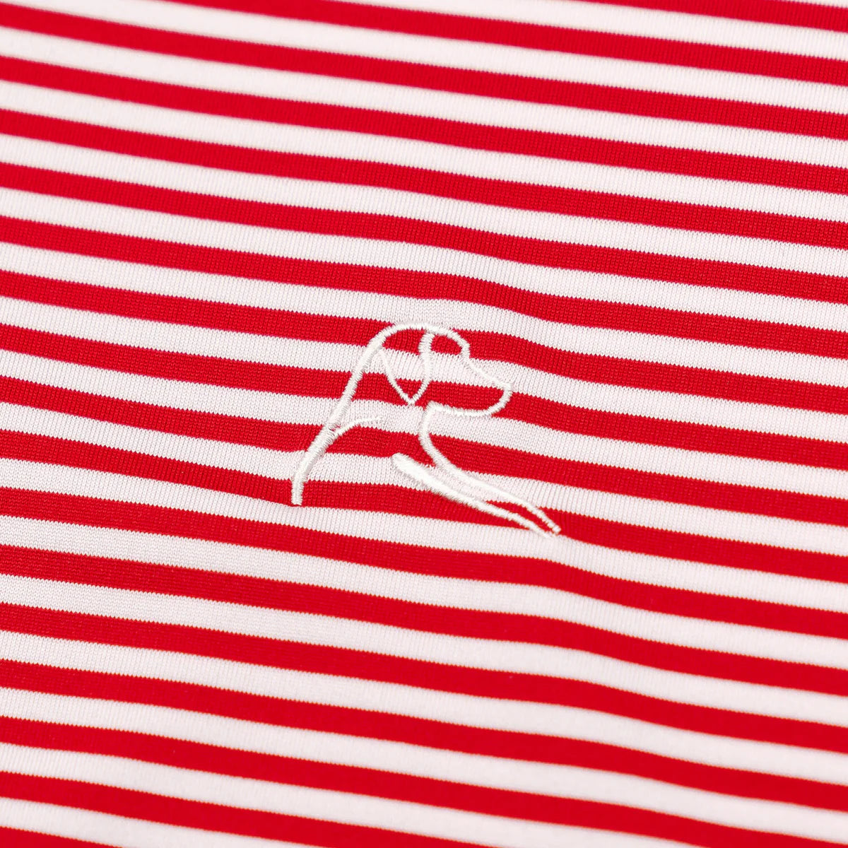 Short Sleeve Performance Polo in Birdie Stripe (Cardinal Red/White) - Baseline Social