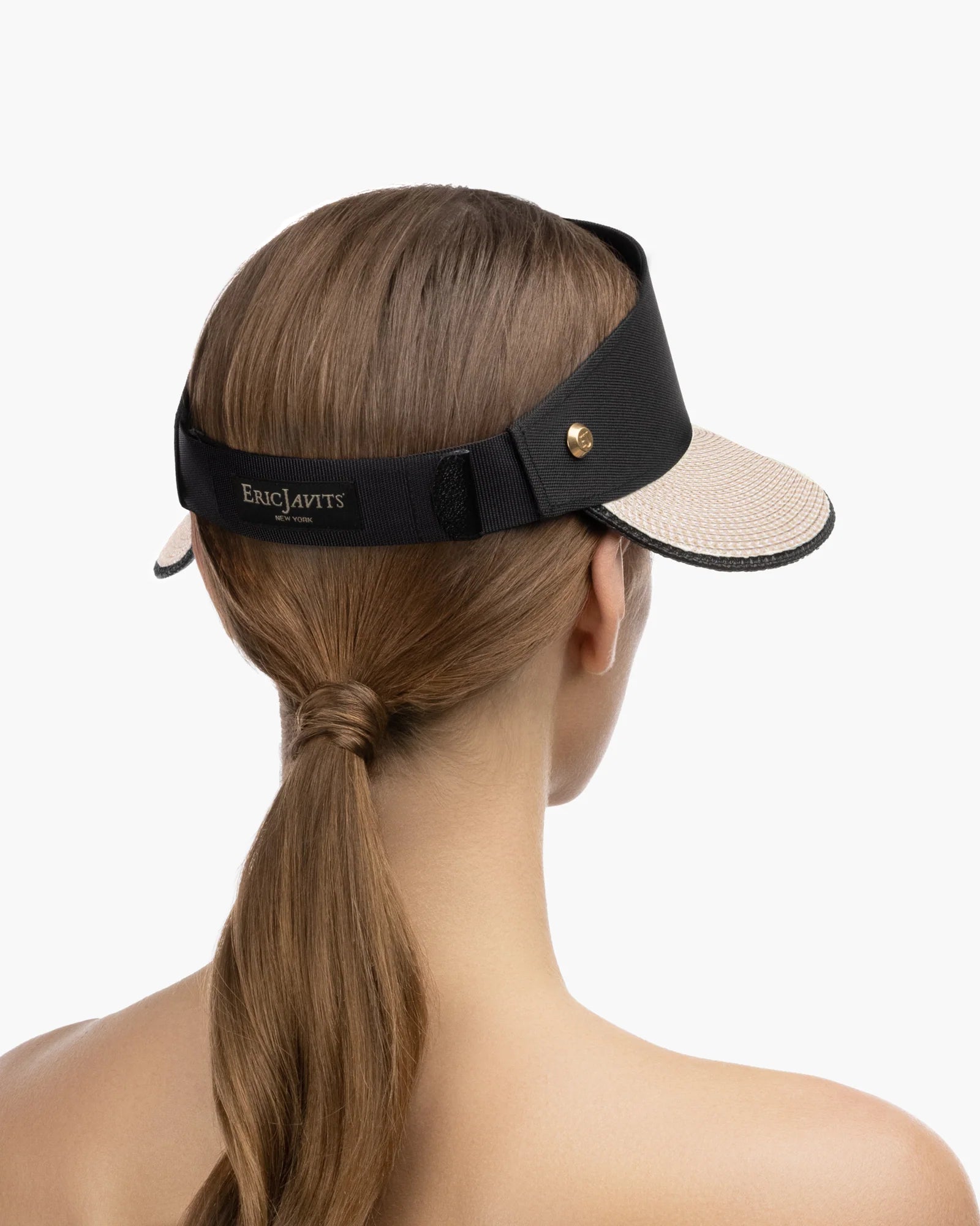 Eric Javits Champ Straw Visor in Cream/Black at Baseline Social