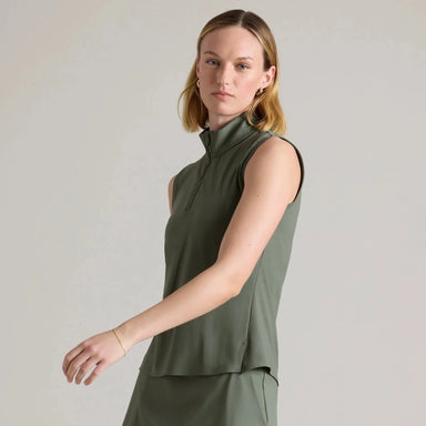 Rhone Course to Court Sleeveless Zip Mock in Olive Shadow