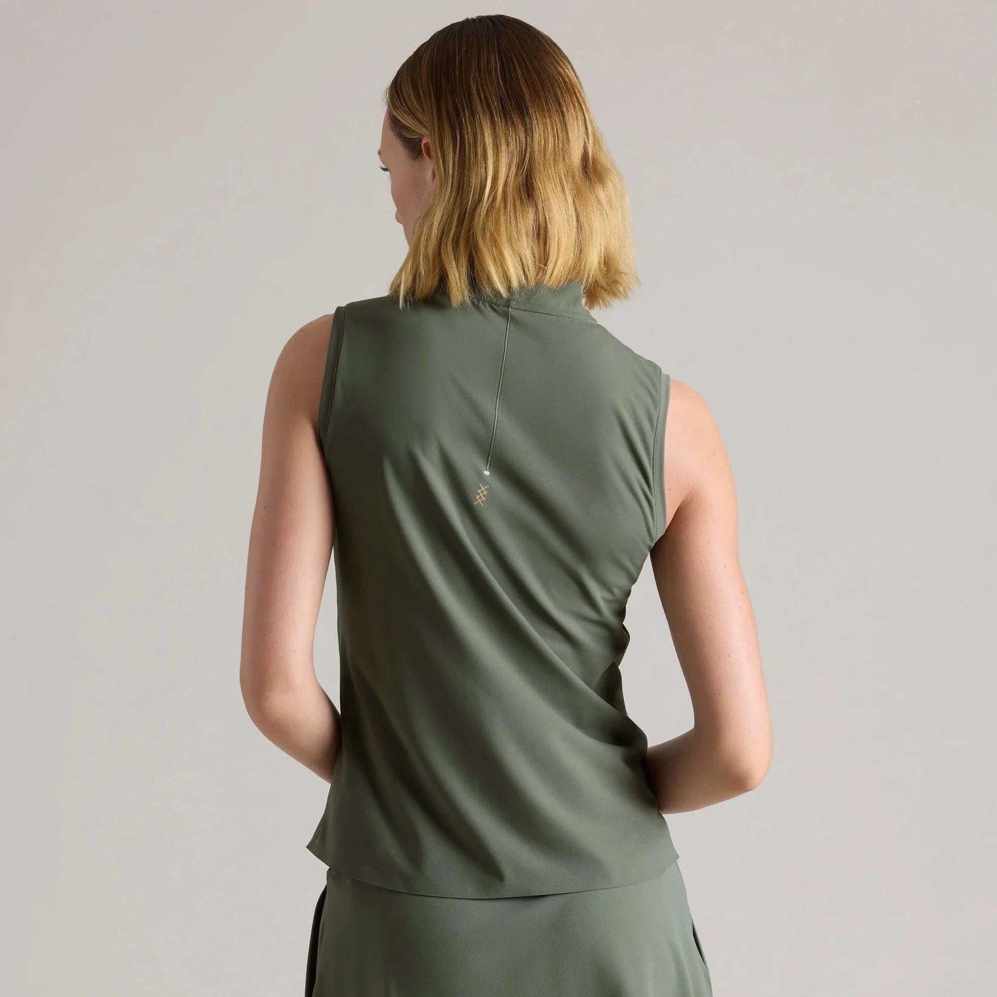 Rhone Course to Court Sleeveless Zip Mock in Olive Shadow