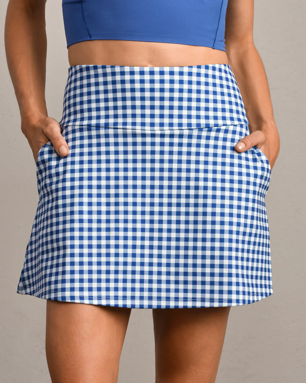 Rhone Course to Court 16" Skort in Deep Sea Blue Gingham at Baseline Social