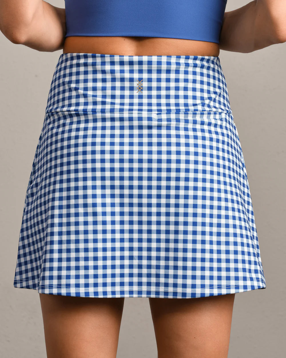 Rhone Course to Court 16" Skort in Deep Sea Blue Gingham at Baseline Social