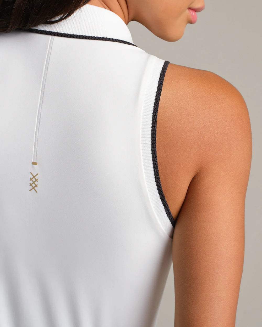 Rhone Course to Court Sleeveless Zip Polo in Snow White/Black at Baseline Social