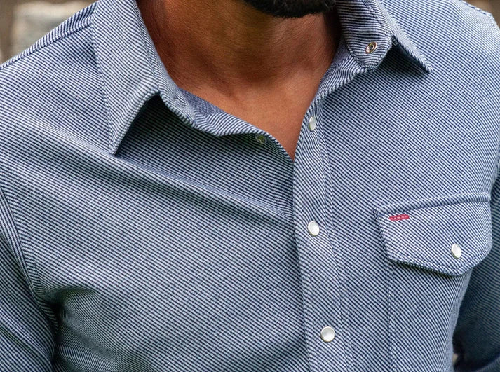 Criquet Chill-Knit Pearl Snap Shirt in Navy at Baseline Social