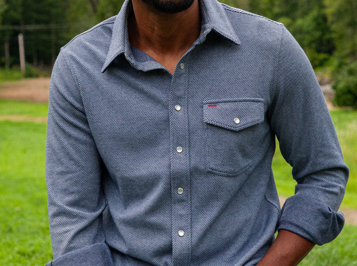 Criquet Chill-Knit Pearl Snap Shirt in Navy at Baseline Social