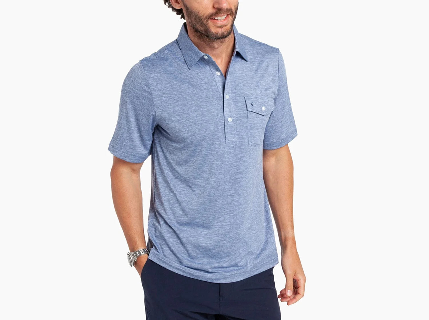 Criquet Performance Sport Players Shirt in Heather Waterford at Baseline Social