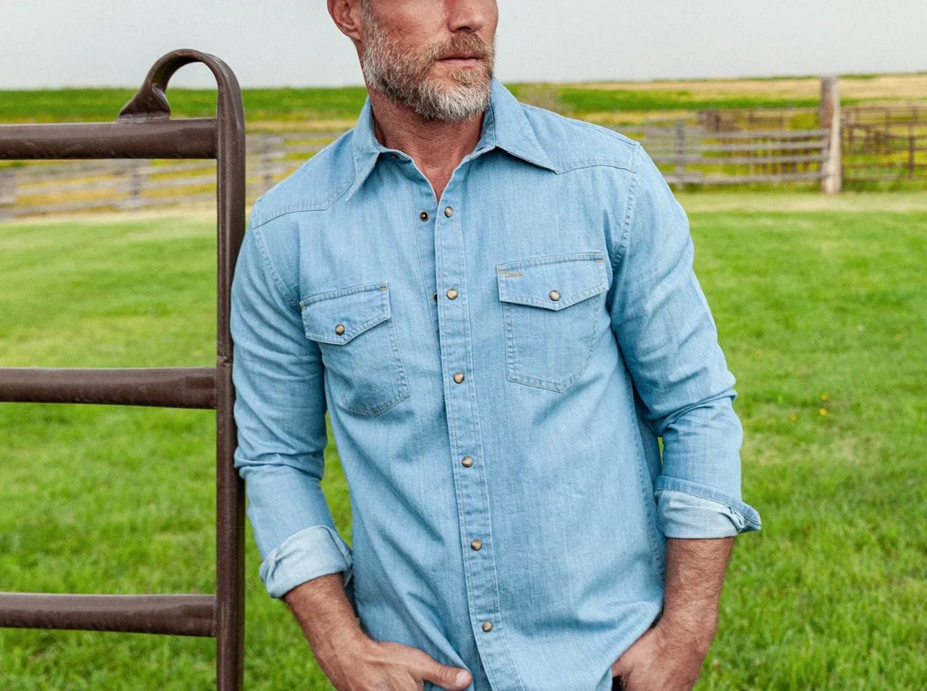 Criquet Western Denim Pearl Snap in Light Wash at Baseline Social