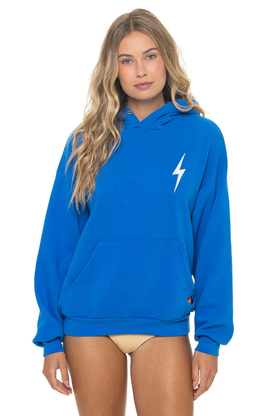 Bolt Stitch Relaxed Pullover Hoodie in Ocean/White