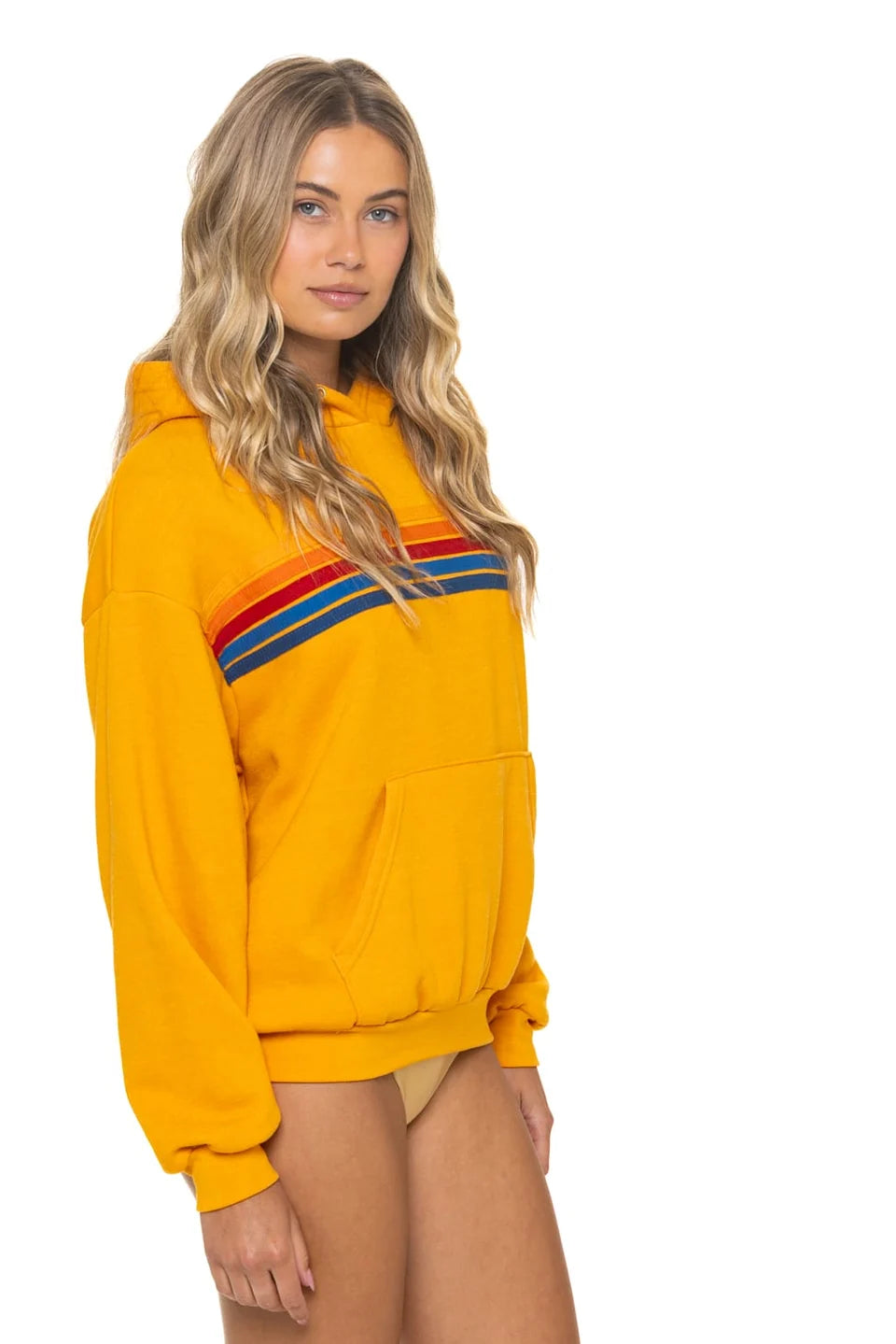 5 Stripe Relaxed Pullover Hoodie in Vintage Gold