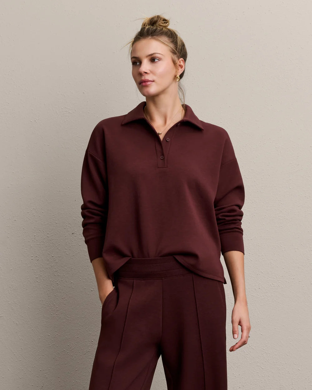 DreamGlow Polo Sweatshirt in Cherry Bark