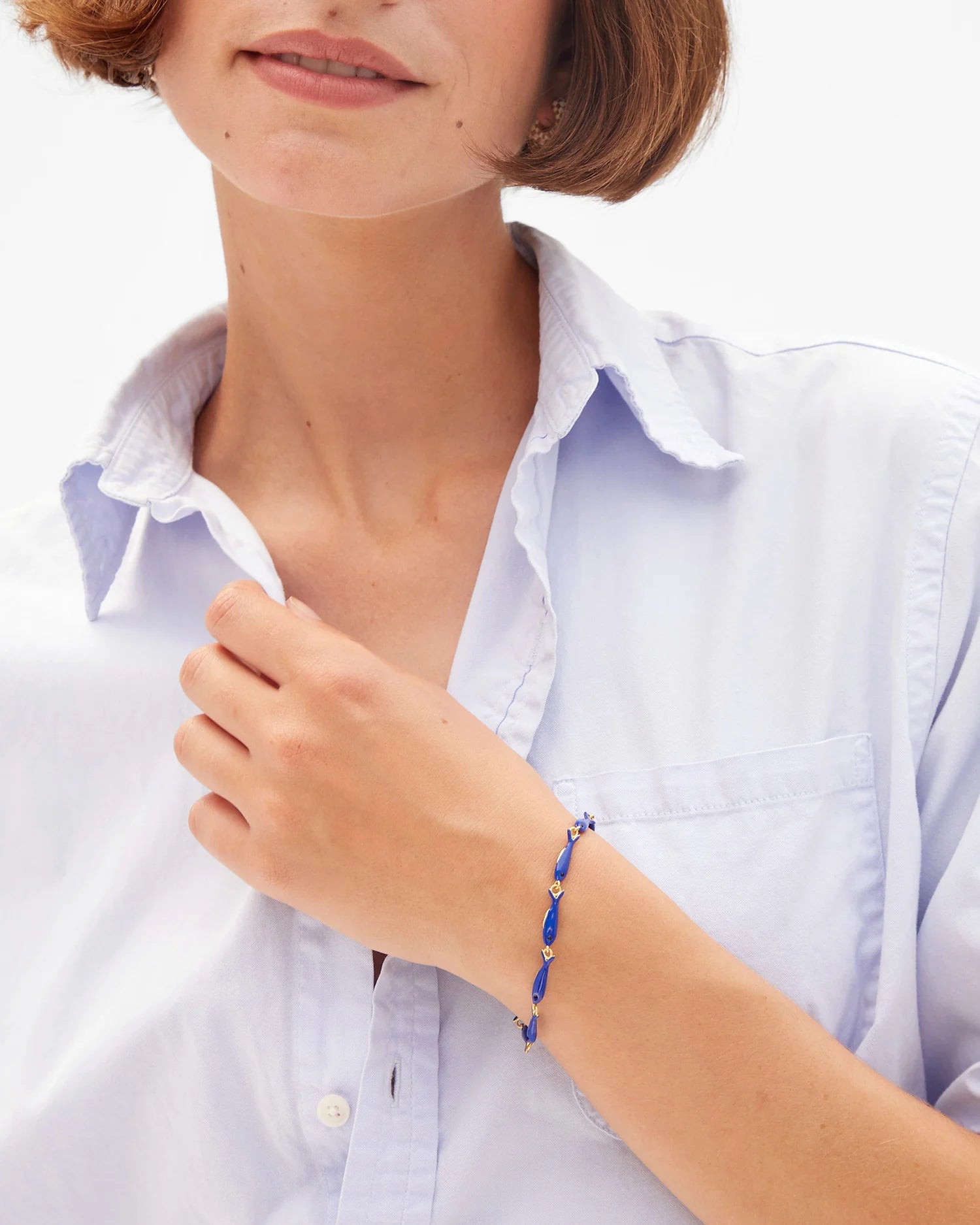 Clare V. Enamel Sardine Bracelet in Cobalt at Baseline Social