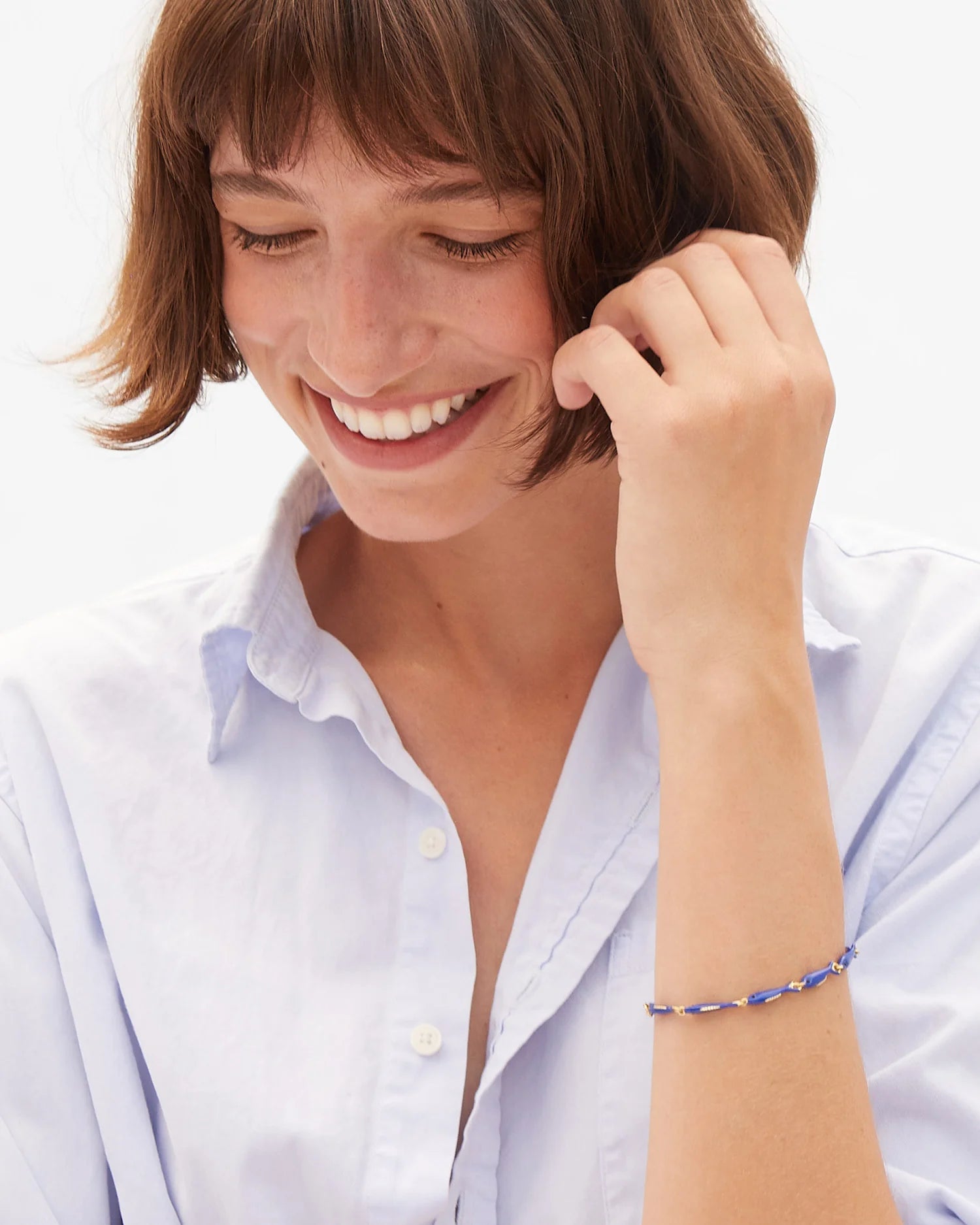 Clare V. Enamel Sardine Bracelet in Cobalt at Baseline Social