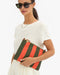 Clare V. Flat Clutch w/ Tabs in Army/Bright Poppy Canvas Stripe at Baseline Social