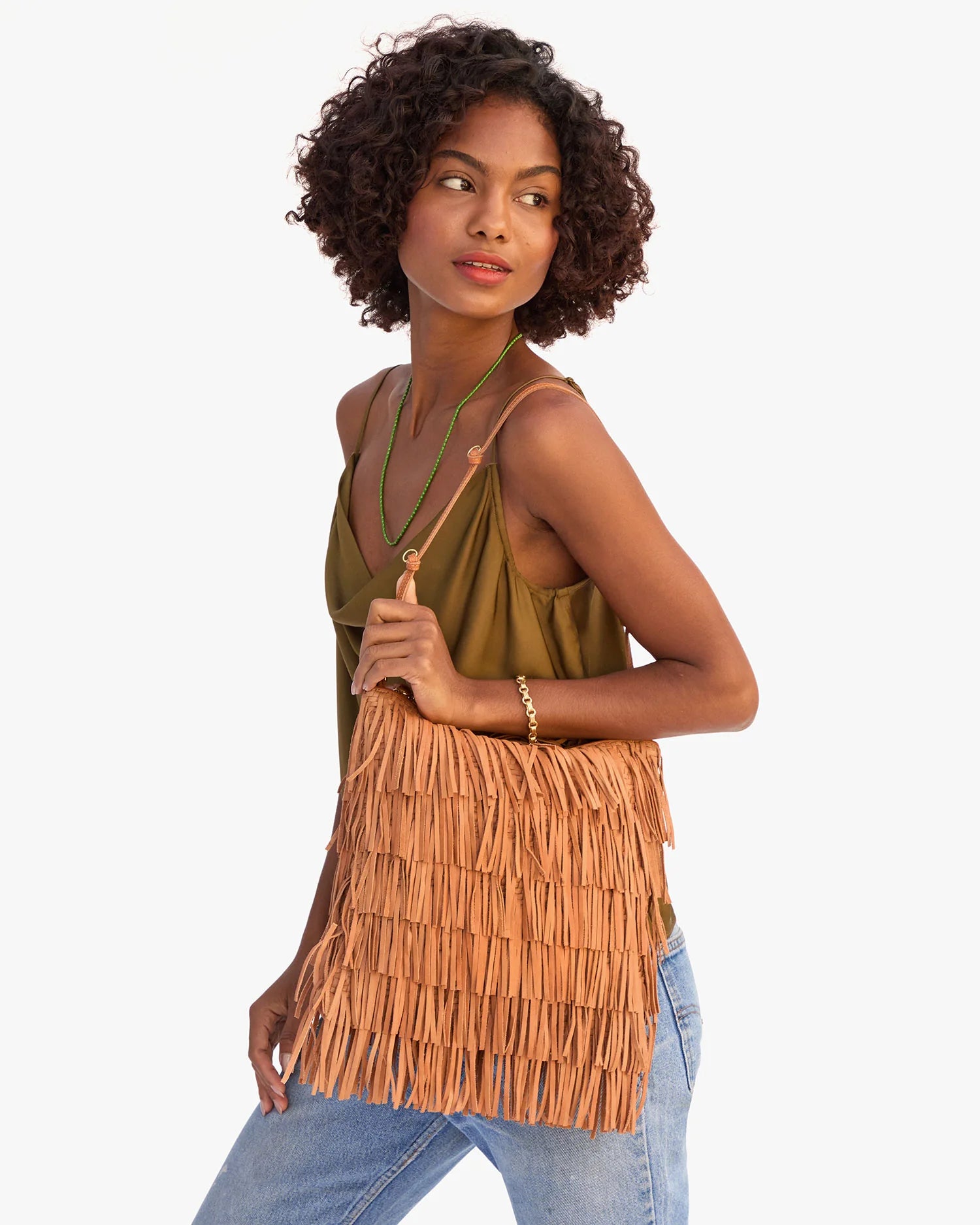 Clare V. Knotted Shoulder Strap in Cuoio at Baseline Social