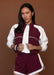 Nicole Cropped Jacket in Burgundy/Ecru - Baseline Social