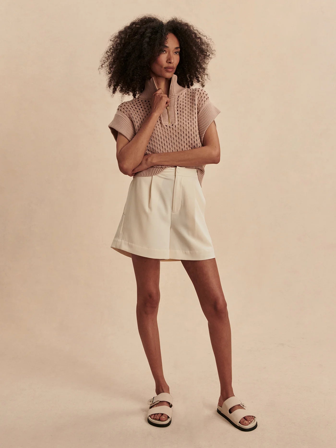 Varley Gaines Half-Zip Knit in Light Taupe at Baseline Social