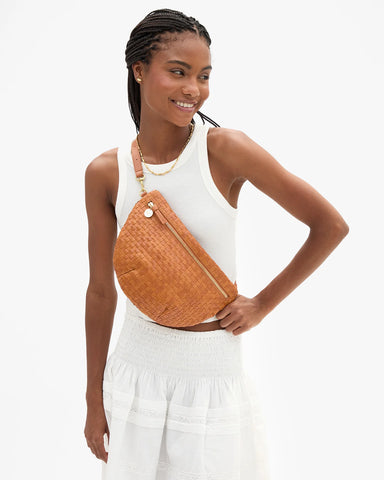 Clare V. Grande Fanny in Natural Woven Checker at Baseline Social