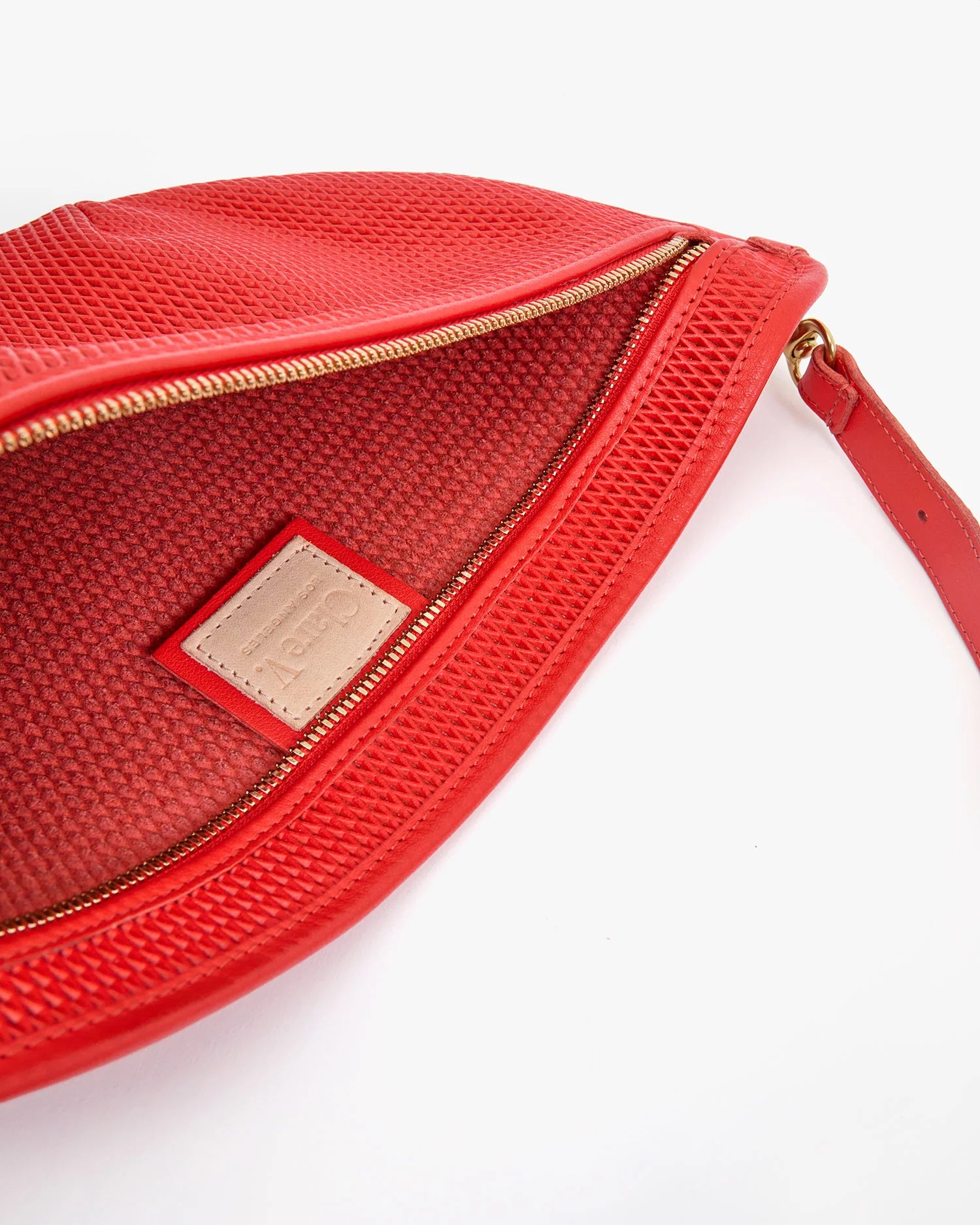 Clare V. Grande Fanny in Bright Poppy Diamond Perf at Baseline Social